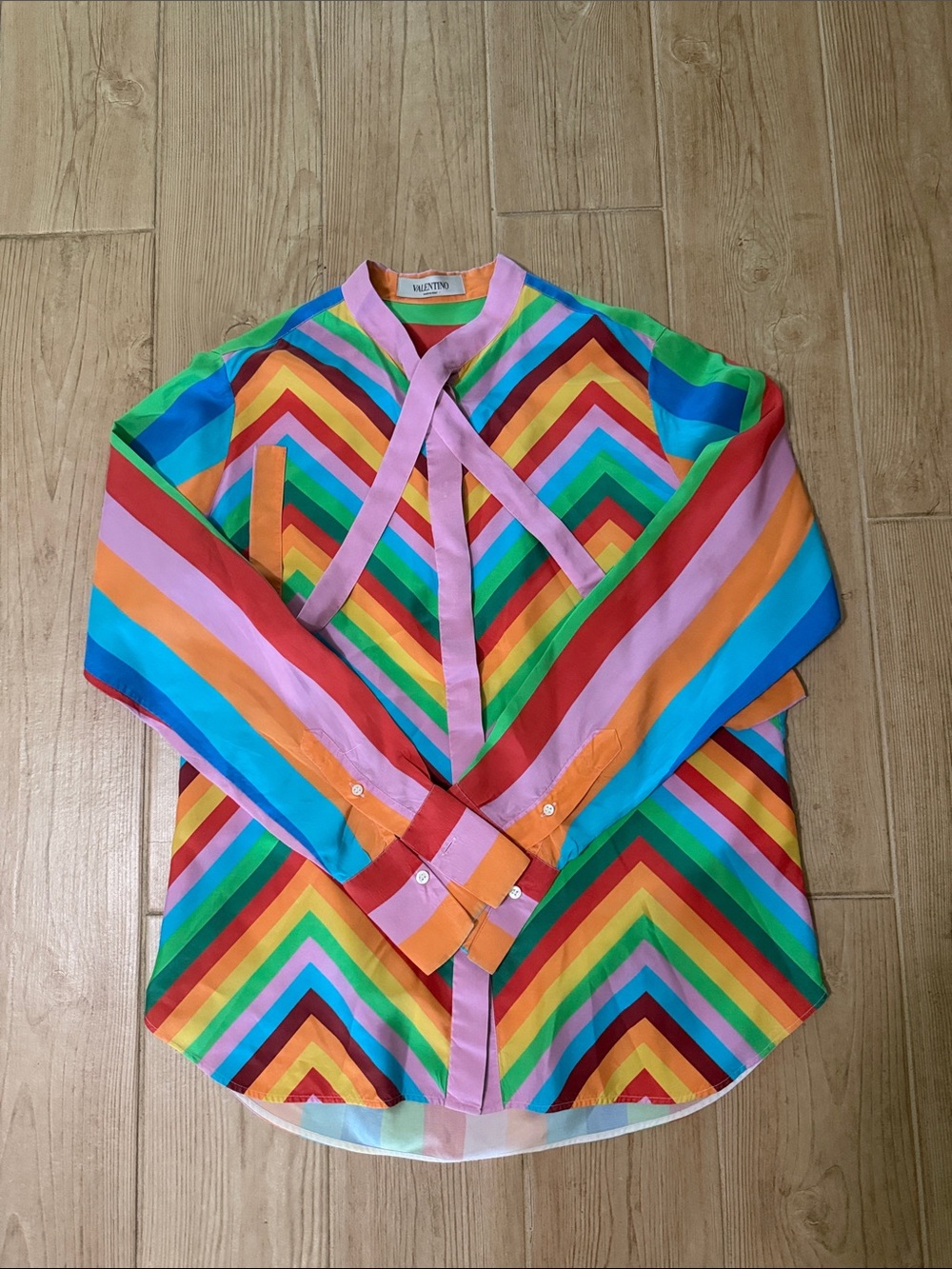 Valentino Rainbow Chevron Stripe Button-Front Shirt